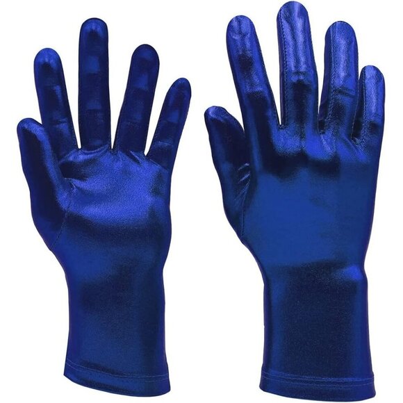 Accessories - Women's Blue Shiny Metallic Wrist Gloves Cosplay Halloween Costume Accessories